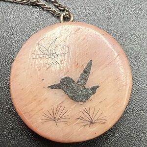 Vintage Pendant Stone Inlay Hummingbird 925 Marked Necklace 16”
